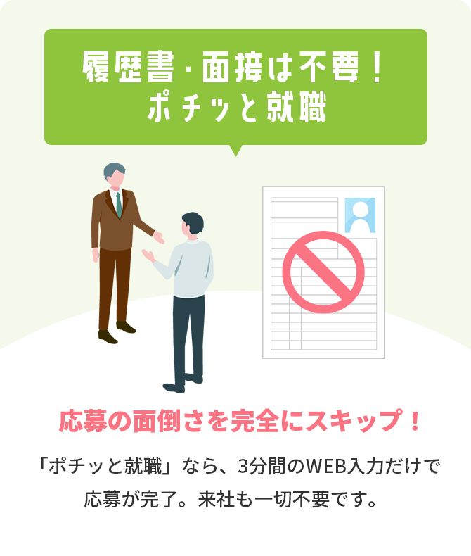 履歴書・面接は不要！ポチッと就職