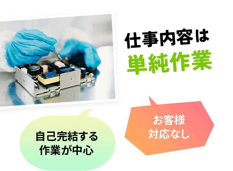 仕事内容は単純作業 自己完結する作業が中心 お客様対応なし